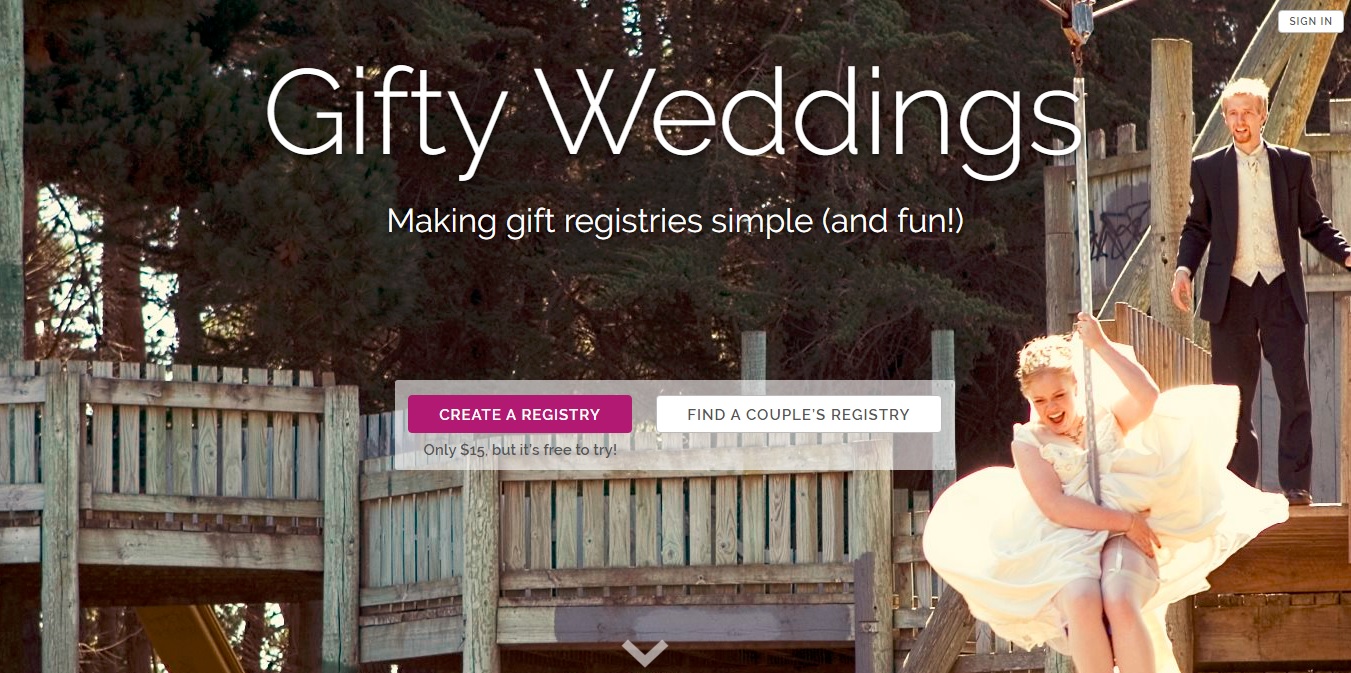 Screenshot of the new Gifty Weddings website