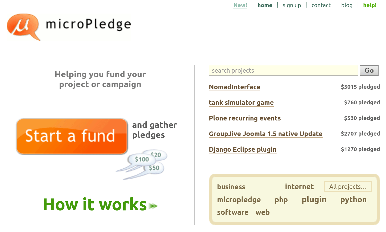 microPledge homepage