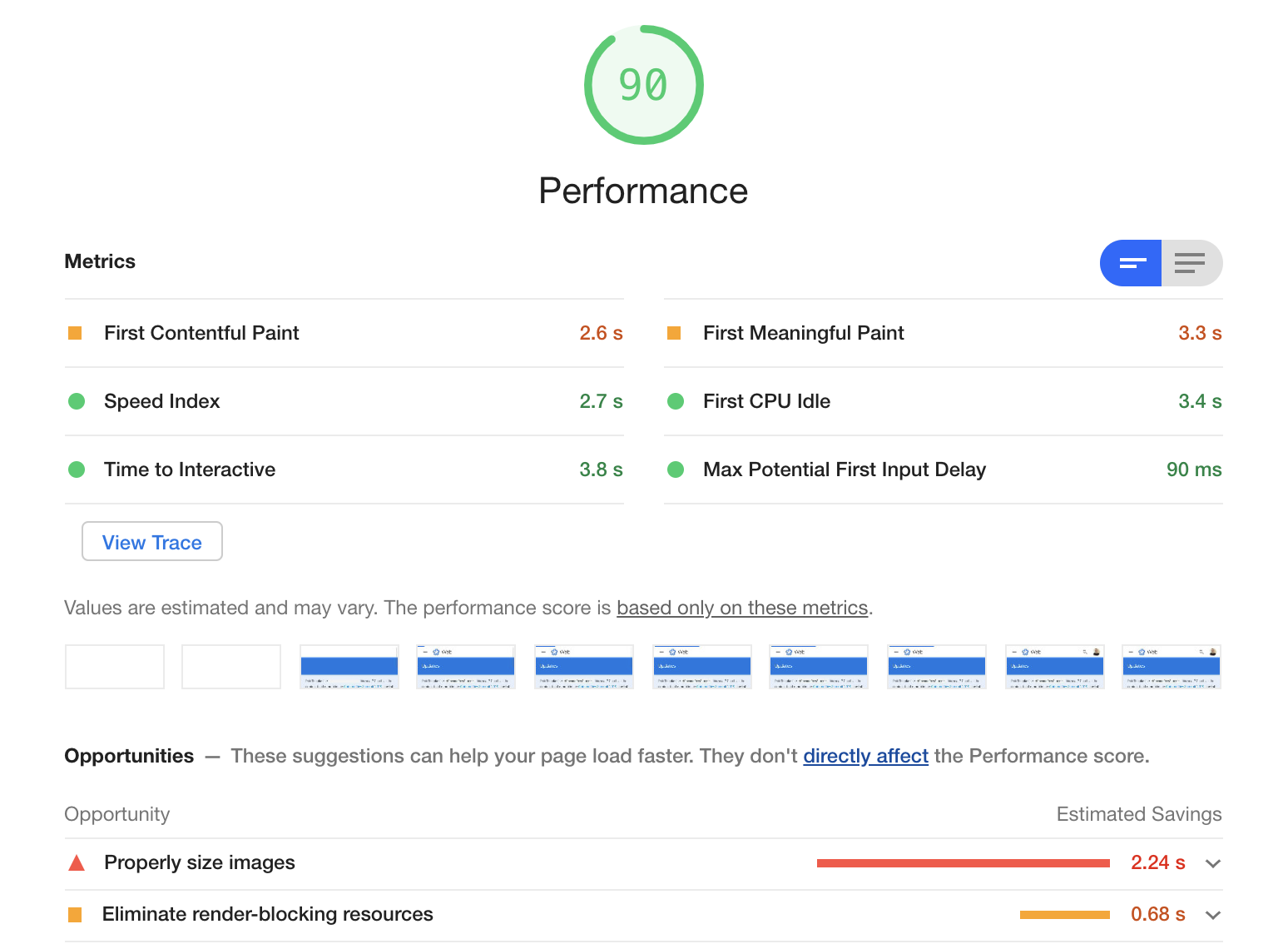 Screenshot of Lighthouse performance audit