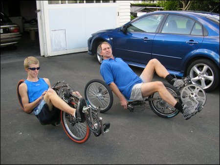 Othniel and Derek on their recumbent bicycles